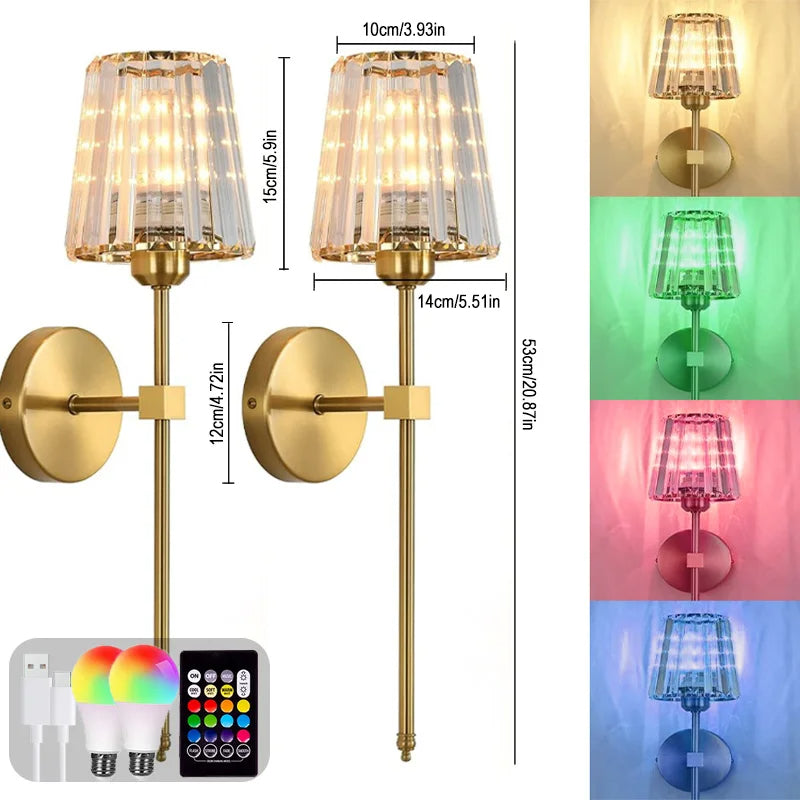 LED RGB Rechargeable Wall Lamp Dazzling Crystal Shade Crystal Wall Sconce