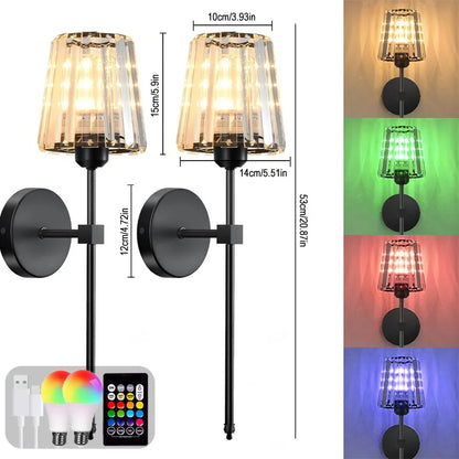 LED RGB Rechargeable Wall Lamp Dazzling Crystal Shade Crystal Wall Sconce