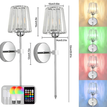 LED RGB Rechargeable Wall Lamp Dazzling Crystal Shade Crystal Wall Sconce