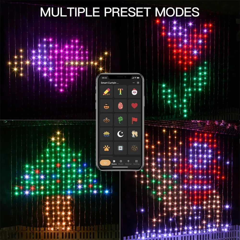 400 LED Curtain Christmas Curtain Festive Lights IP65 waterproof, Music Sync, Ideal for parties, weddings, and festive occasion