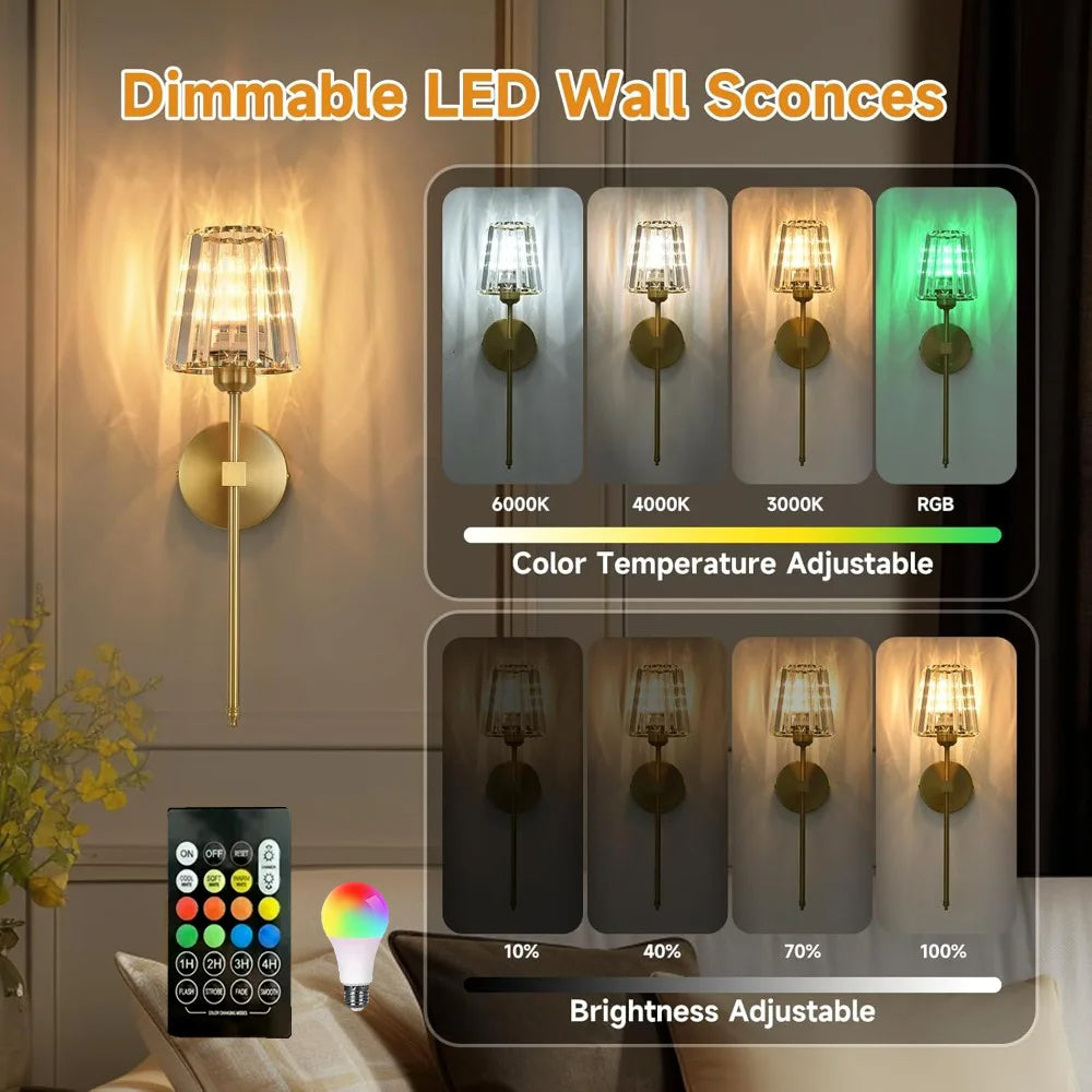 LED RGB Rechargeable Wall Lamp Dazzling Crystal Shade Crystal Wall Sconce