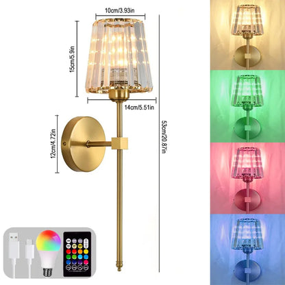 LED RGB Rechargeable Wall Lamp Dazzling Crystal Shade Crystal Wall Sconce