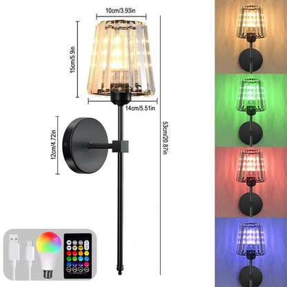 LED RGB Rechargeable Wall Lamp Dazzling Crystal Shade Crystal Wall Sconce